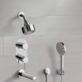 Tub and Shower Faucet Chrome Tub and Shower System with Multi Function Shower Head and Hand Shower Remer TSH64
